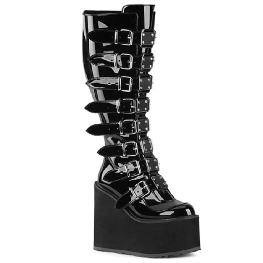 Wide Calf Patent Let's Swing Boots size 9.